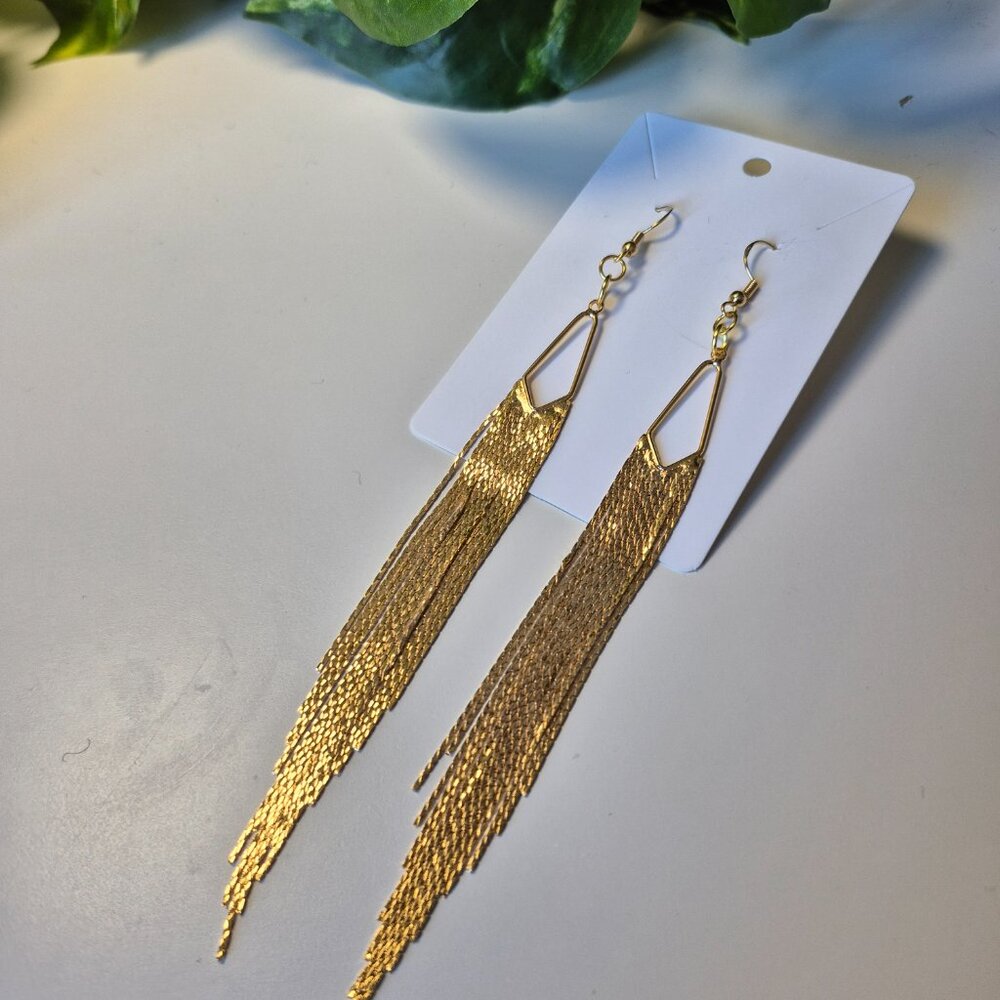 Long Gold Curtain Earrings - Picture 4 of 5